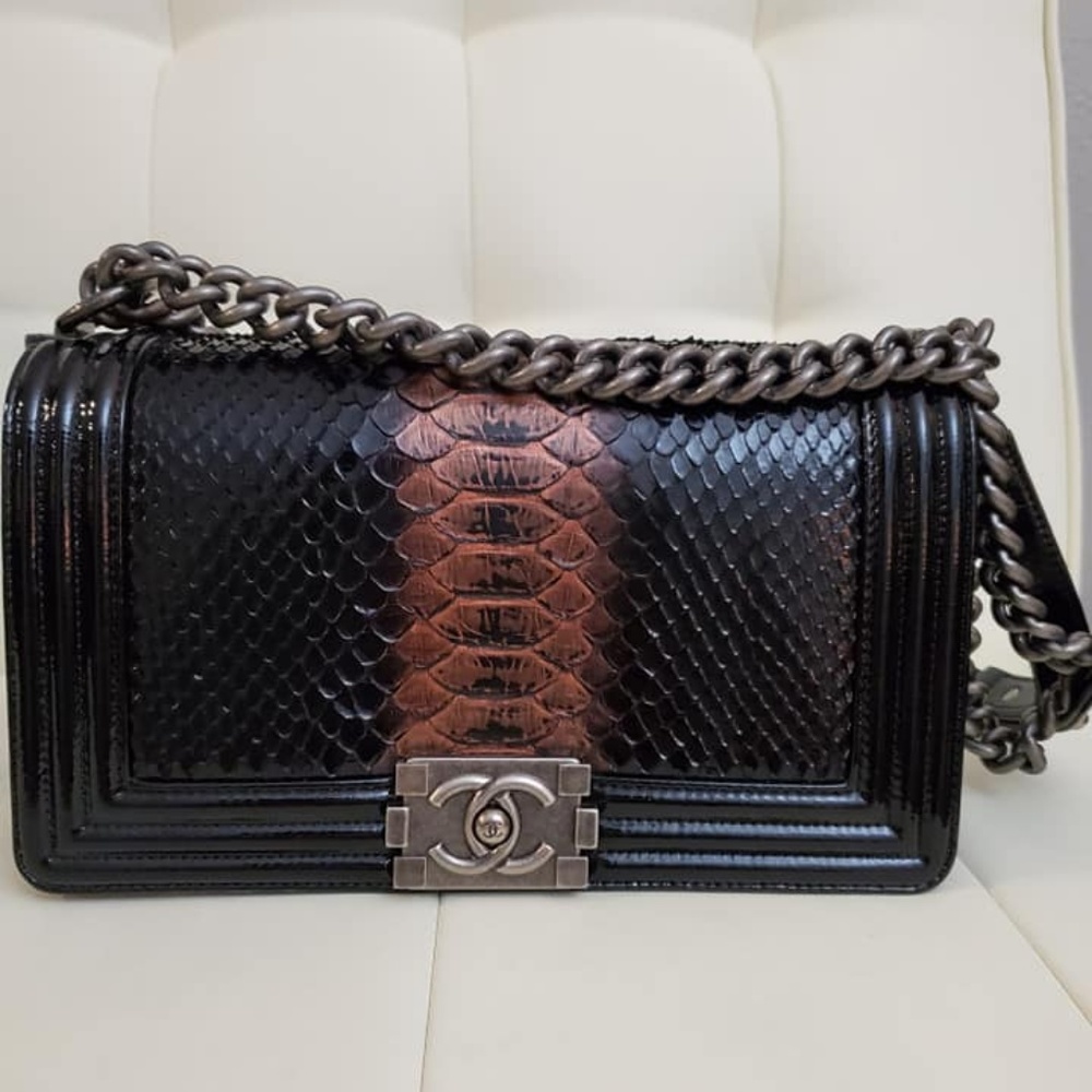 Authentic Chanel Python Medium Boy bag